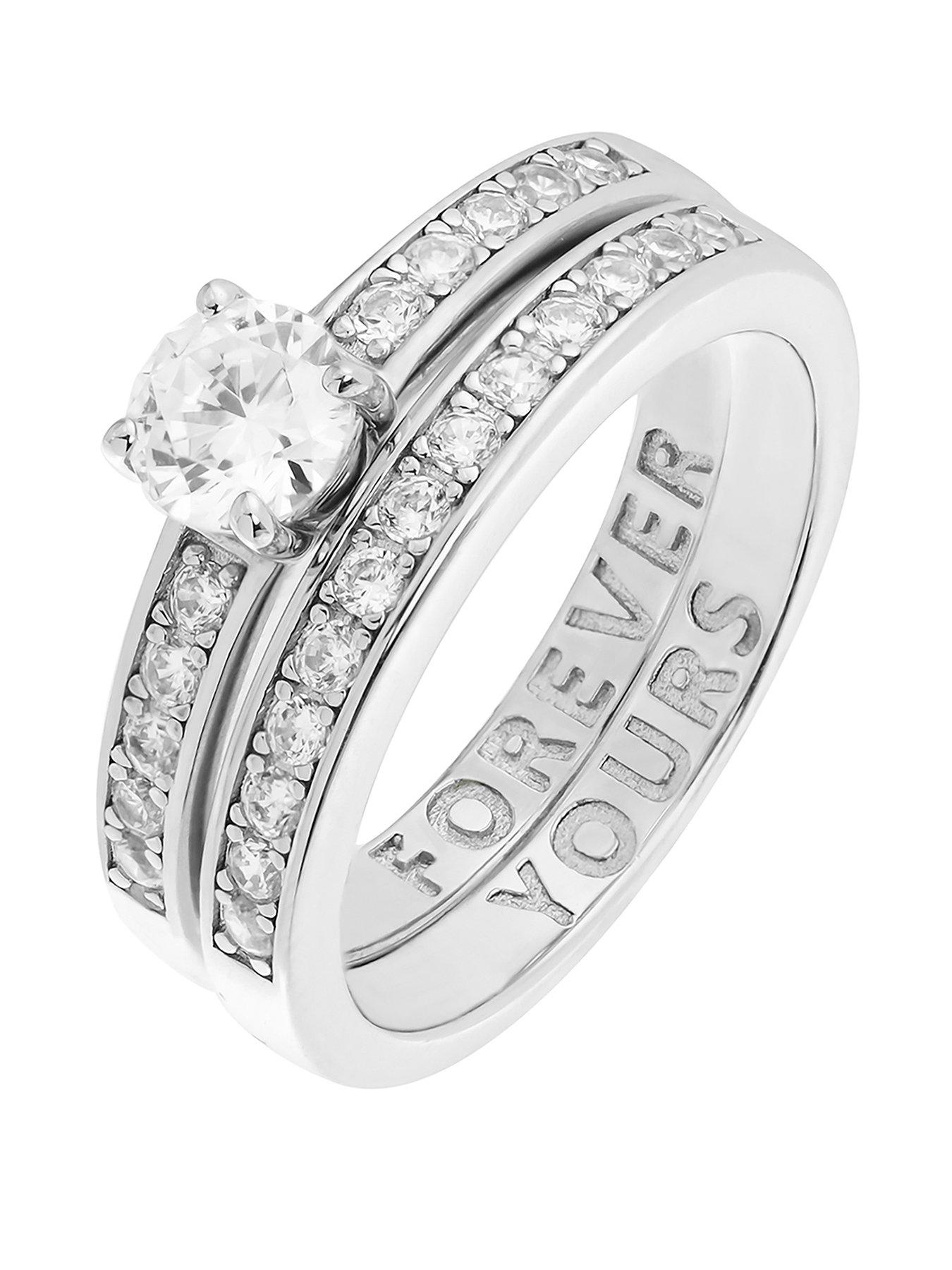 Image 1 of 5 of The Love Collection Silver Plated  Solitaire Eternity 'Forever Yours' Message Ring