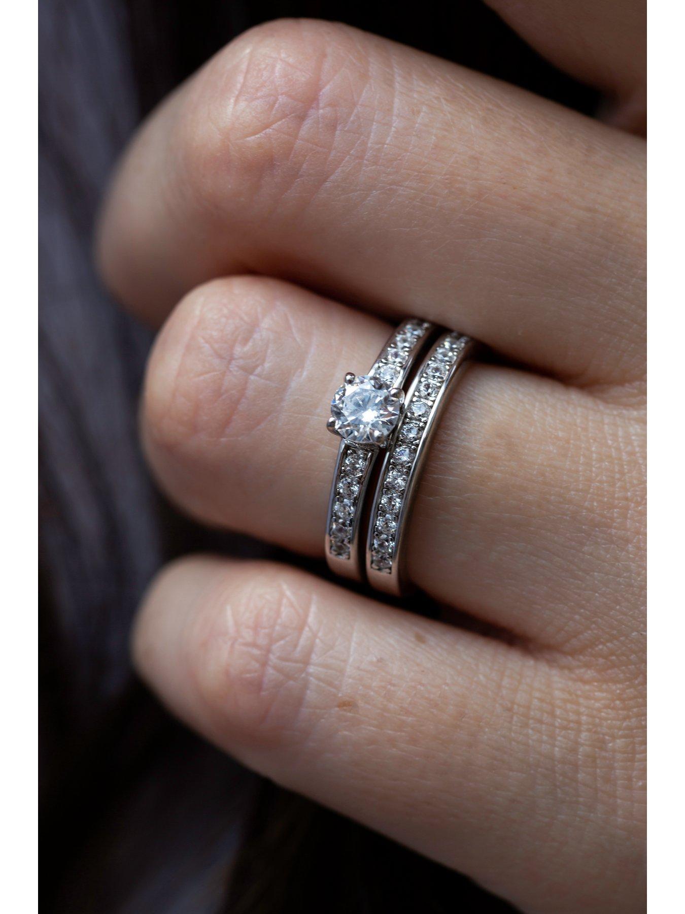 Image 4 of 5 of The Love Collection Silver Plated  Solitaire Eternity 'Forever Yours' Message Ring