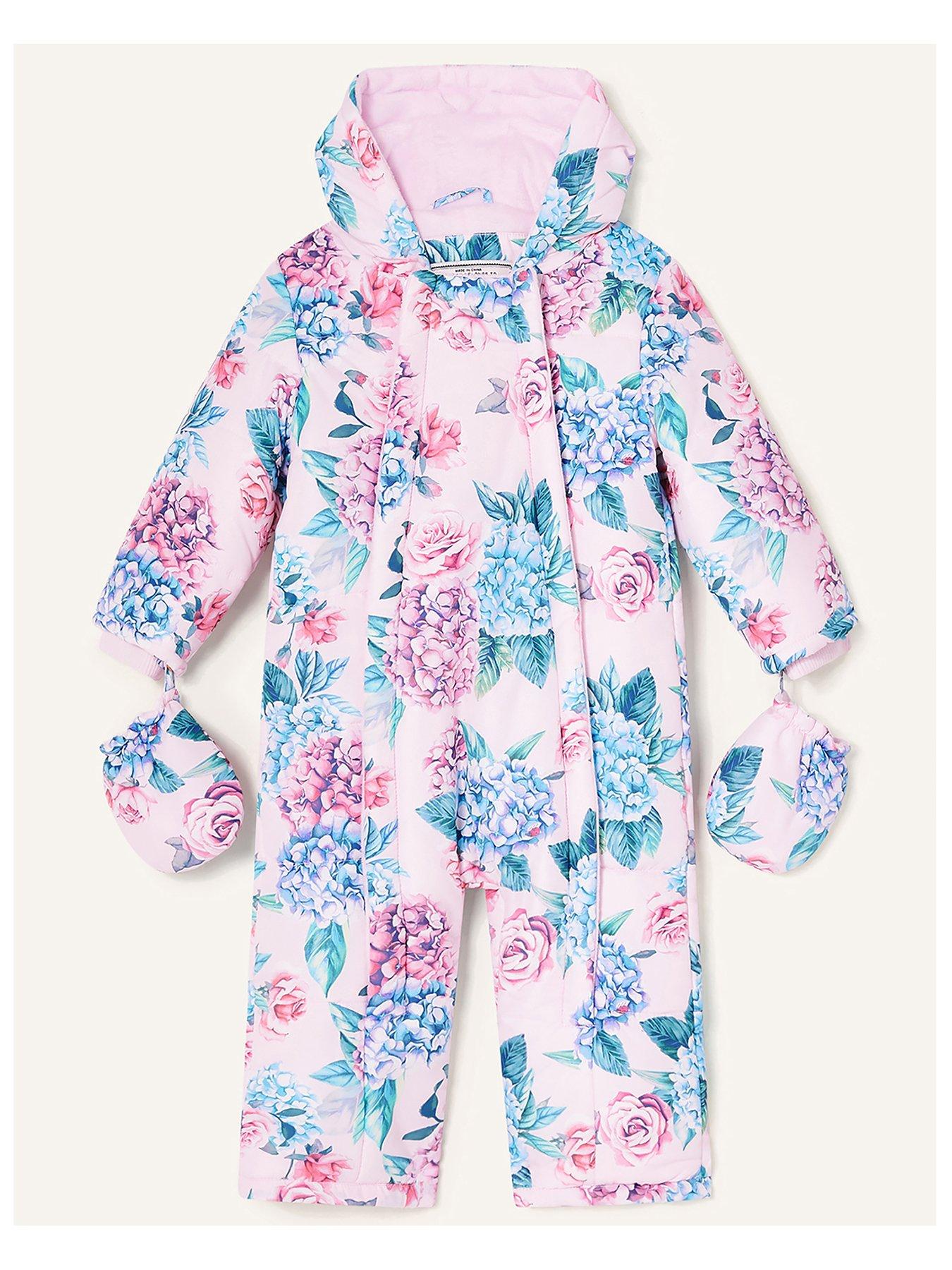 Kids Baby Girls S.e.w. Floral Padded Pramsuit - Pale Pink