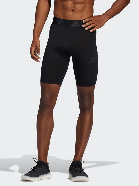 front image of adidas-techfit-3-stripes-short-tights