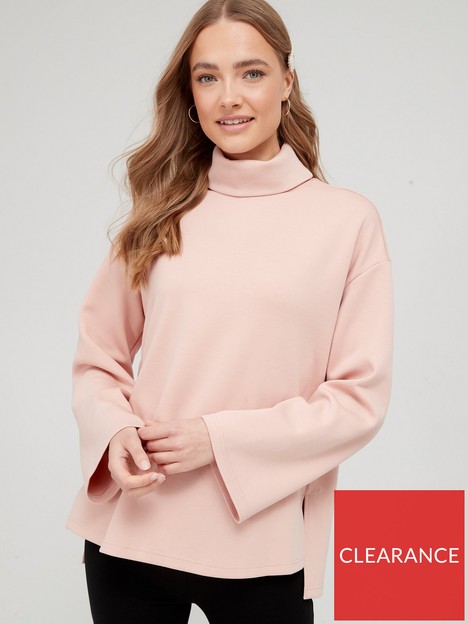 v-by-very-premium-high-neck-fluted-sleeve-sweat-nude