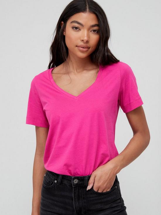 front image of v-by-very-essential-v-neck-t-shirt-pink