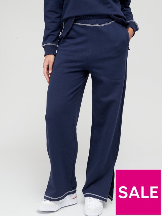 front image of v-by-very-contrast-stitchnbspwide-leg-jogger-navy