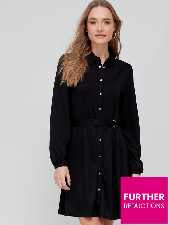 front image of v-by-very-jerseynbsppique-shirt-dress-black