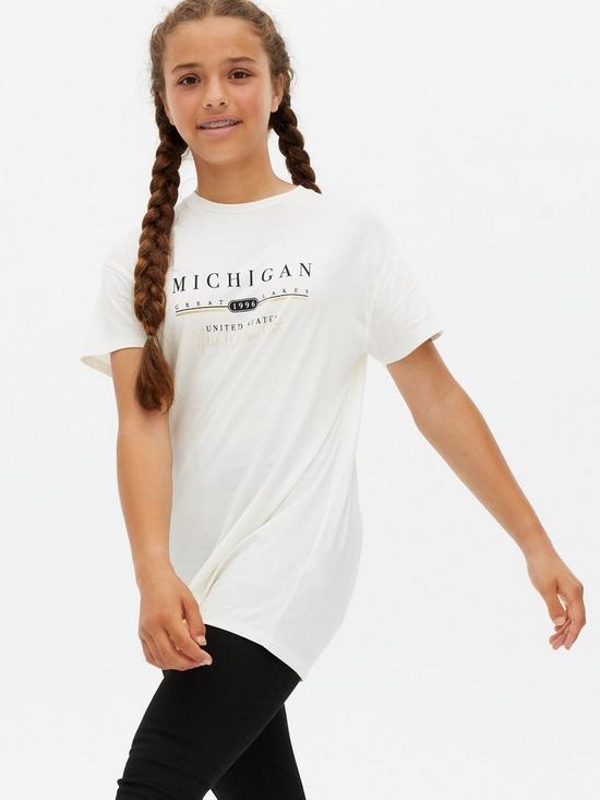 stillFront image of new-look-915-michigan-metallic-logo-long-t-shirt-white