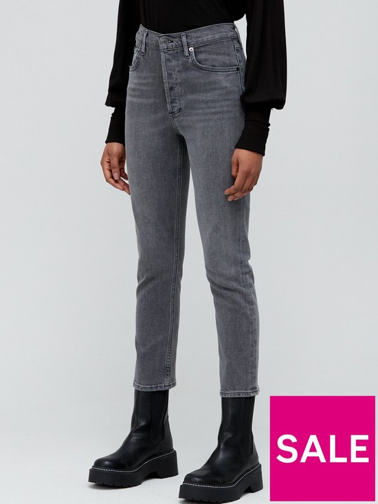 front image of agolde-riley-crop-high-rise-jeans-grey