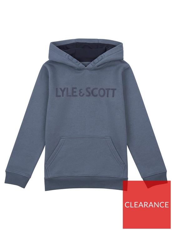 front image of lyle-scott-boys-logo-oth-hoodie-blue