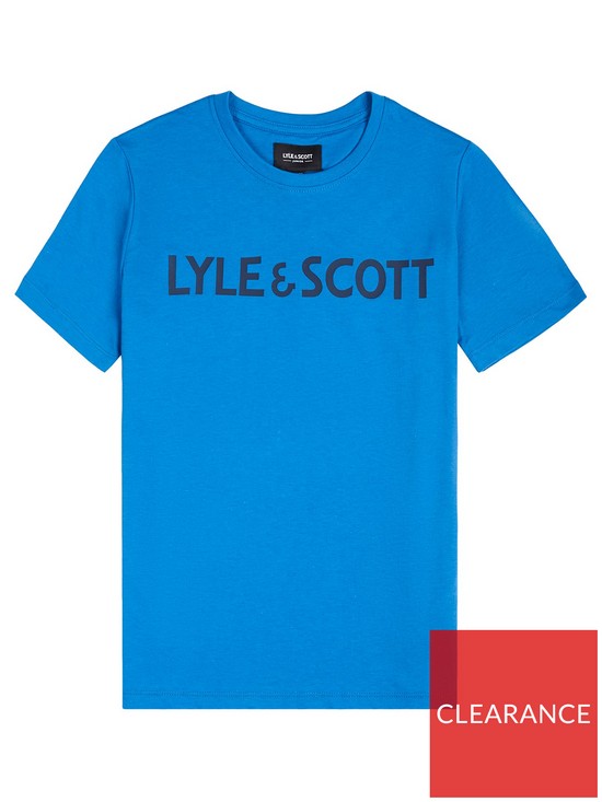 front image of lyle-scott-boys-logo-short-sleeve-t-shirt-blue