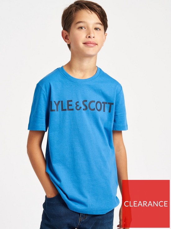 stillFront image of lyle-scott-boys-logo-short-sleeve-t-shirt-blue