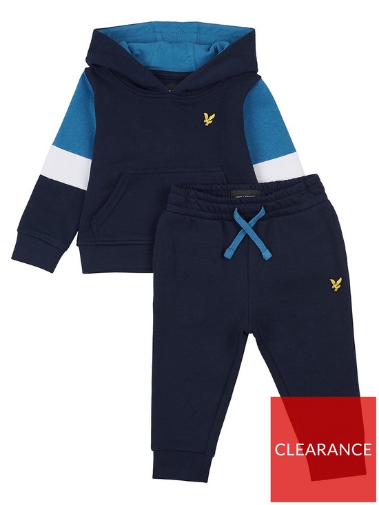 front image of lyle-scott-toddler-boys-sleeve-block-oth-hoodie-and-jog-set-navy