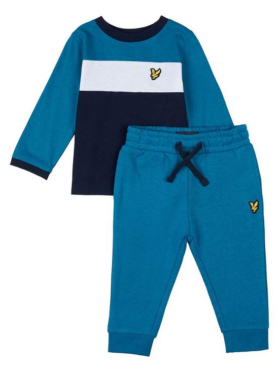 front image of lyle-scott-toddler-boys-cut-and-sew-long-sleeve-tee-and-jog-set-blue