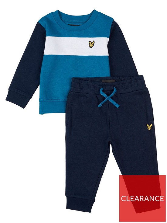 front image of lyle-scott-toddler-boys-cut-and-sew-crew-and-jog-set-navy