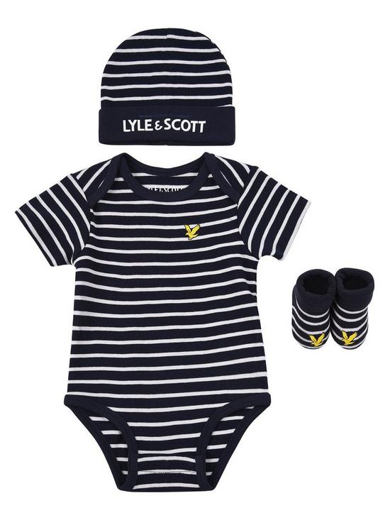 front image of lyle-scott-eagle-badge-infant-set-boxed-navy