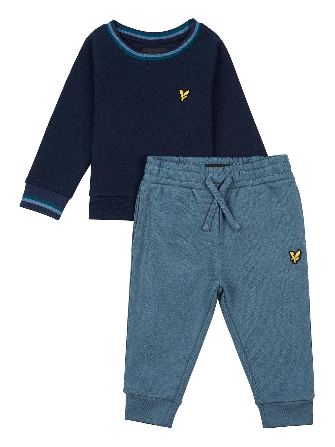 Baby Clothes Toddler Boys Tipped Crew And Jog Set - Navy