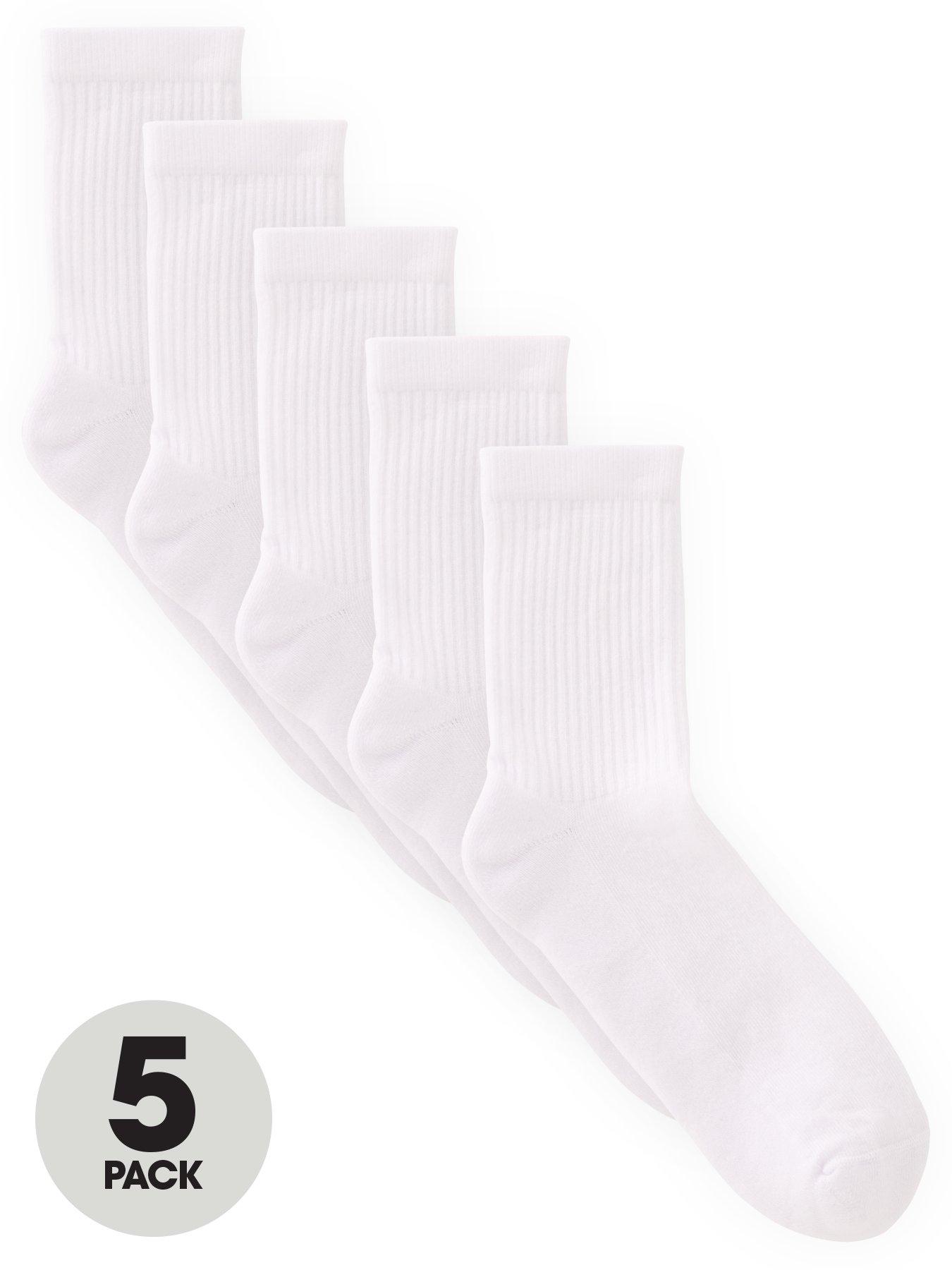 5 Pack of Unisex White Sports Socks - White