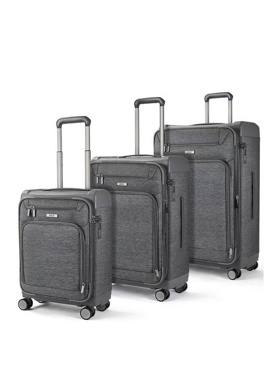 front image of rock-luggage-parker-8-wheel-suitcases-3-piece-set-grey