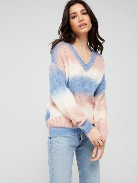 v-by-very-knitted-multi-ombre-v-neck-jumper-pink