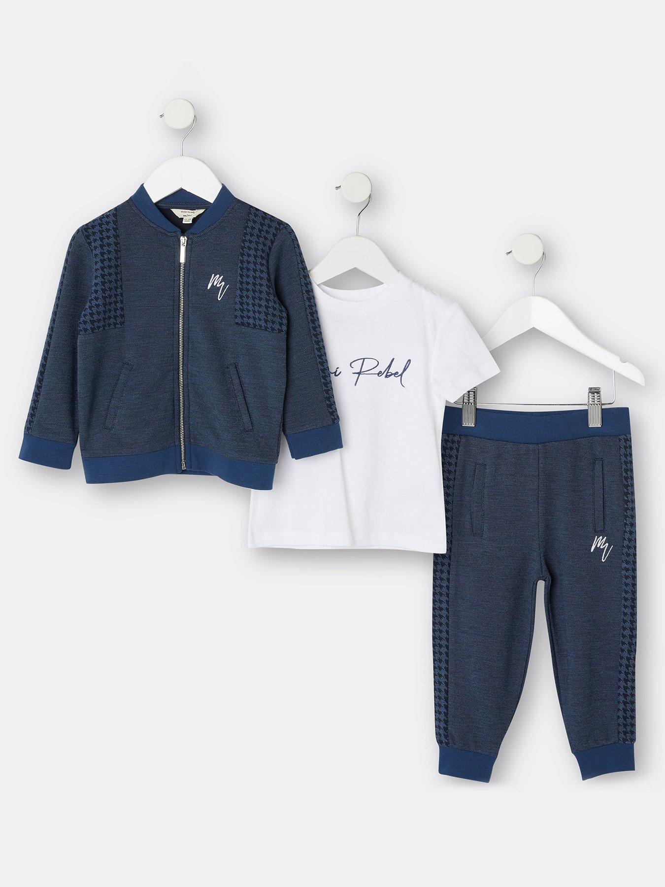 Baby Clothes Mini Boys Dogtooth 3 piece Set-Navy