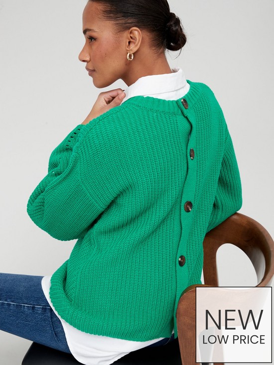 front image of v-by-very-knitted-button-back-ribbed-jumper-bright-green