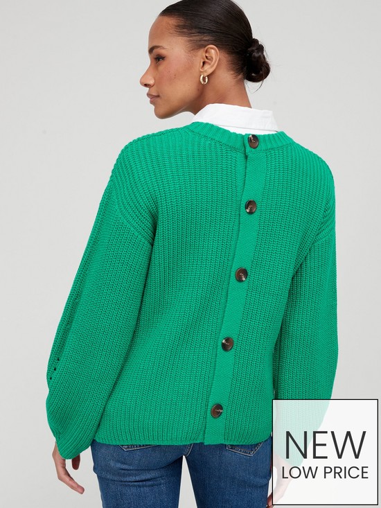 stillFront image of v-by-very-knitted-button-back-ribbed-jumper-bright-green