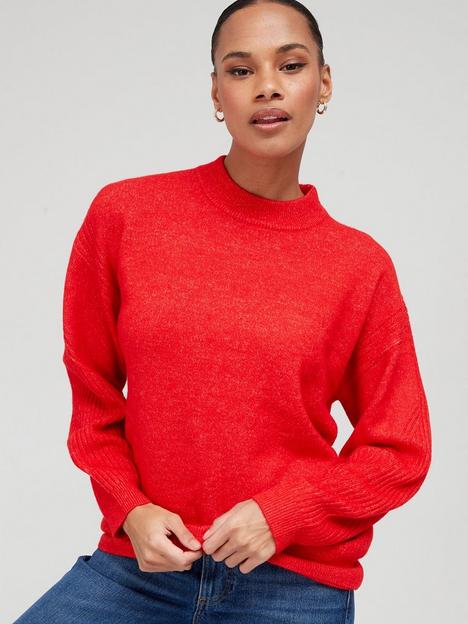 v-by-very-knitted-rib-detail-longline-crew-neck-jumper-red