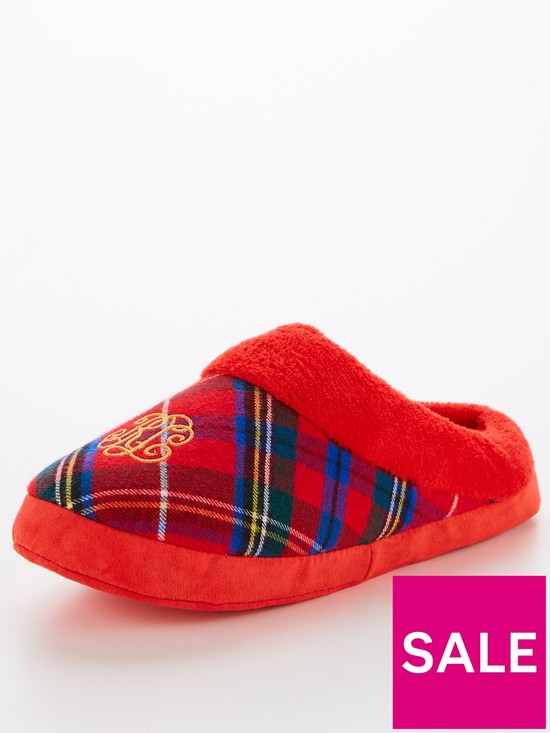 stillFront image of lauren-by-ralph-lauren-plaidnbspsuper-soft-slippers-red