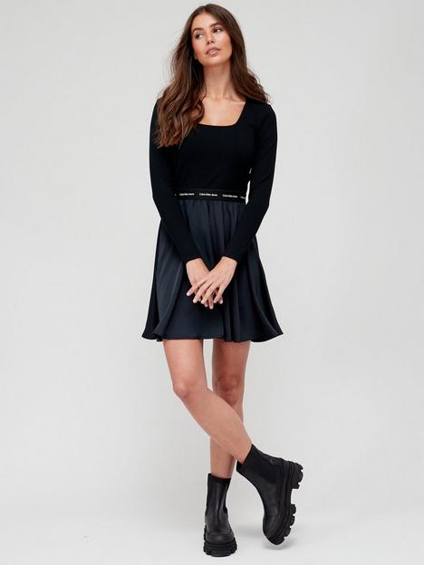 calvin-klein-jeans-repeat-logo-fit-and-flare-dress-black