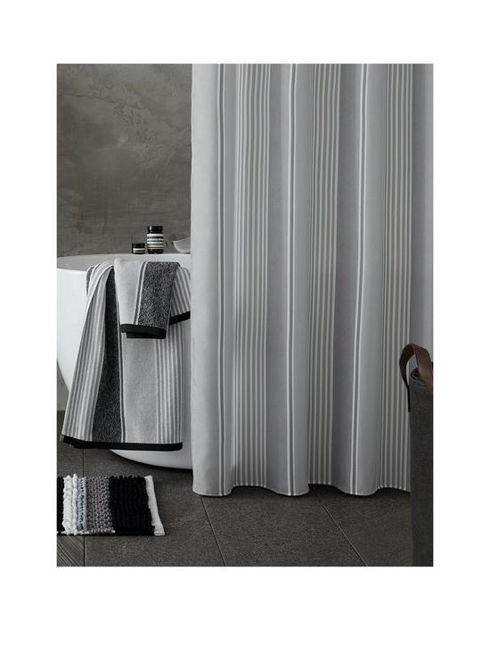 front image of catherine-lansfield-textured-stripe-shower-curtain