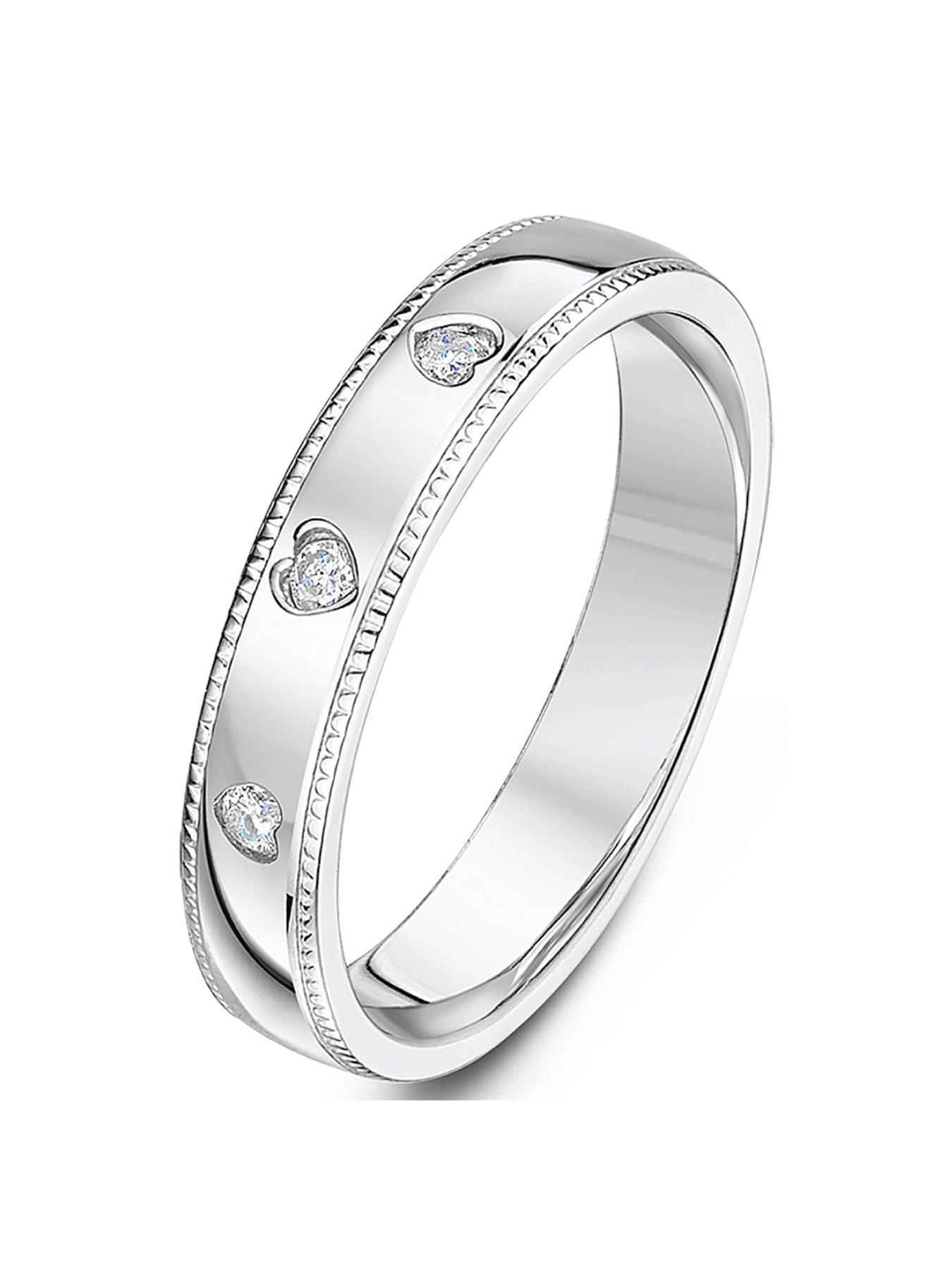 Product photograph of The Love Silver Collection Sterling Silver Band With 0 2ct Diamond Heart Detail Ring from very.co.uk