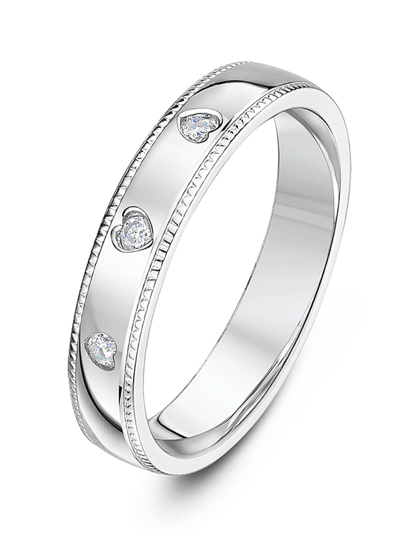 The Love Collection Sterling Silver Band with 0.2ct Diamond Heart Detail Ring