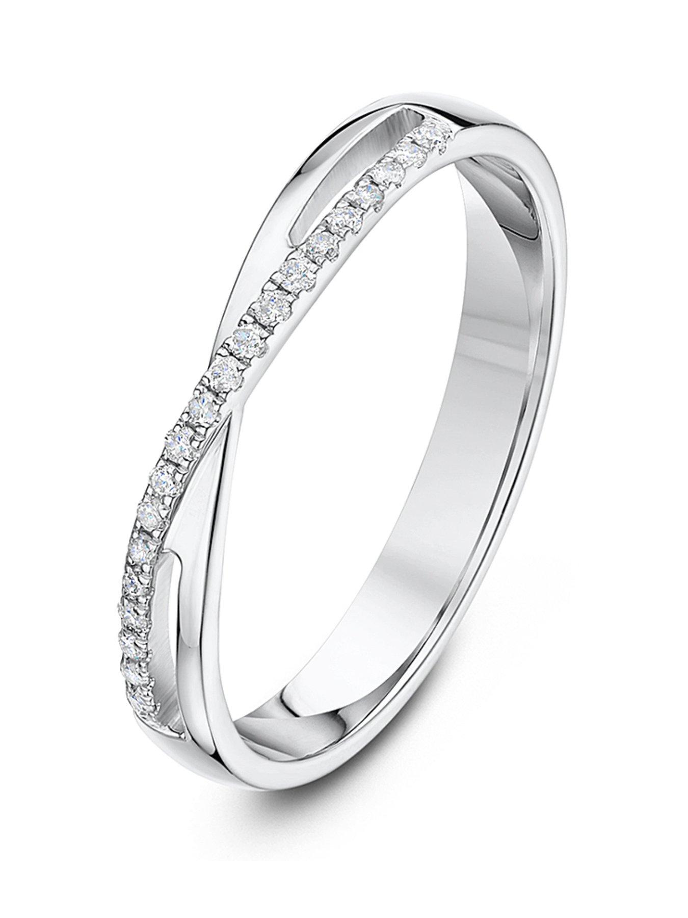 The Love Collection 9ct White Gold Band with 0.1ct Diamond detail Ring