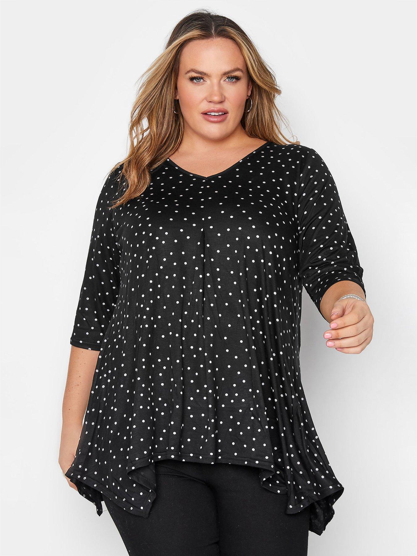 plus size black and white polka dot top