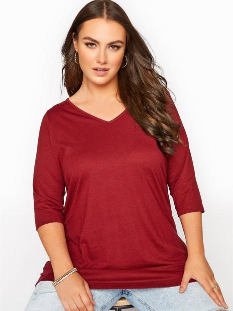 yours-three-quarter-sleeve-v-neck-t-shirt-deepnbspred