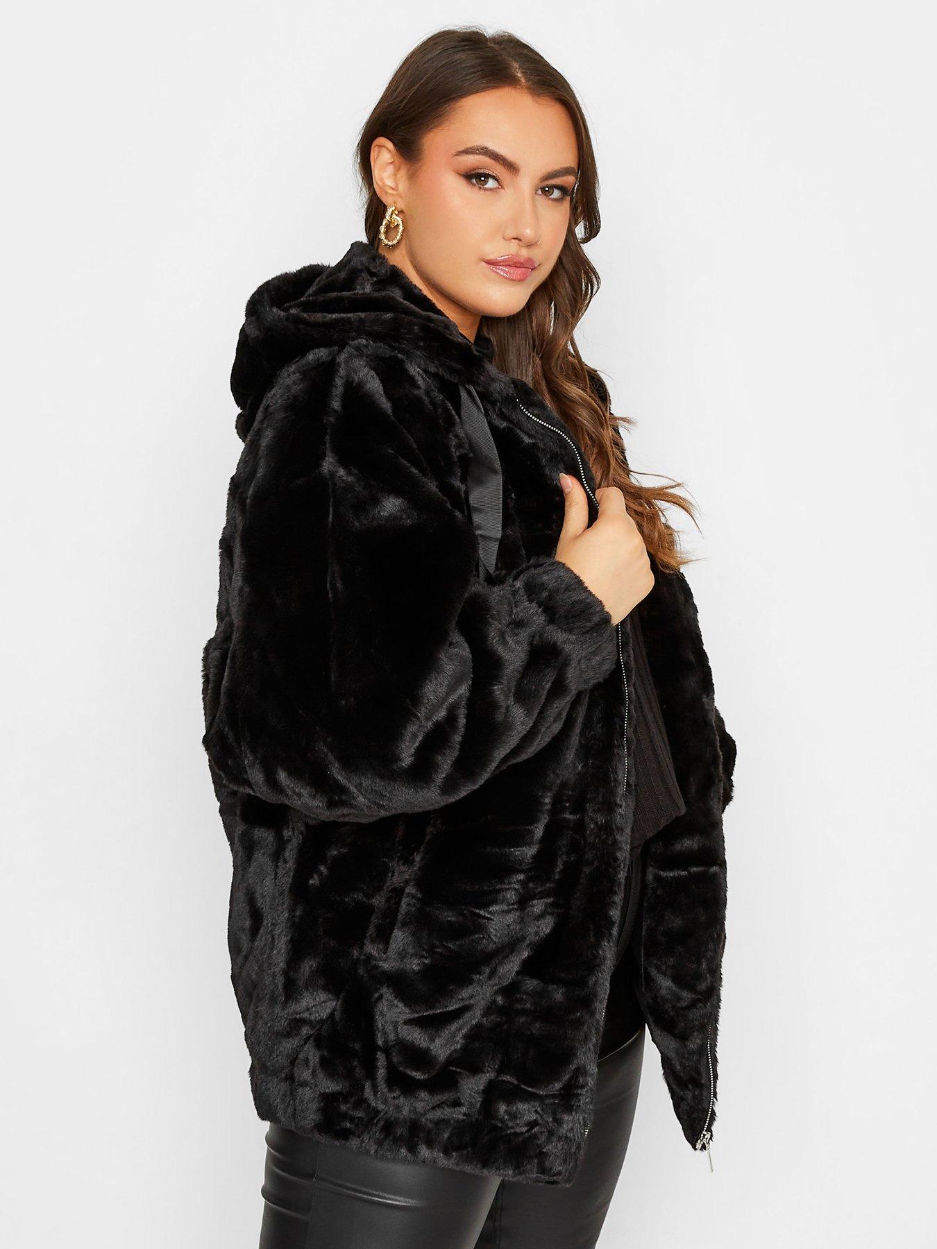 Coats & Jackets Yours Oversize Balloon Sleeve Faux Fur Jacket - Black