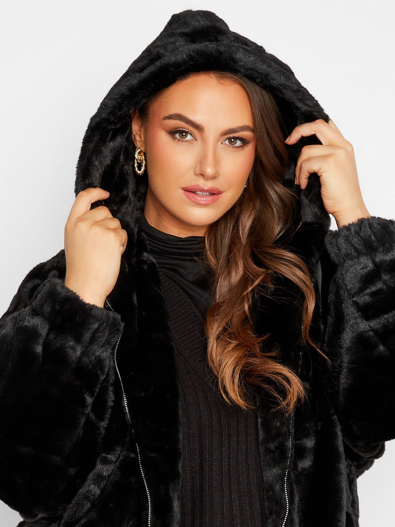 Coats & Jackets Yours Oversize Balloon Sleeve Faux Fur Jacket - Black