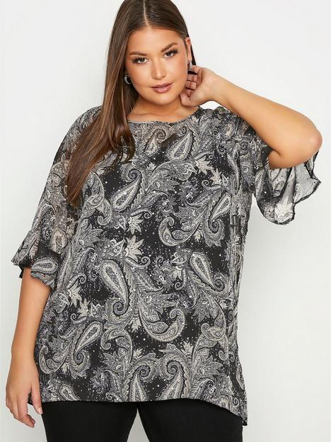 yours-34-sleeve-top-black-grey-paisley