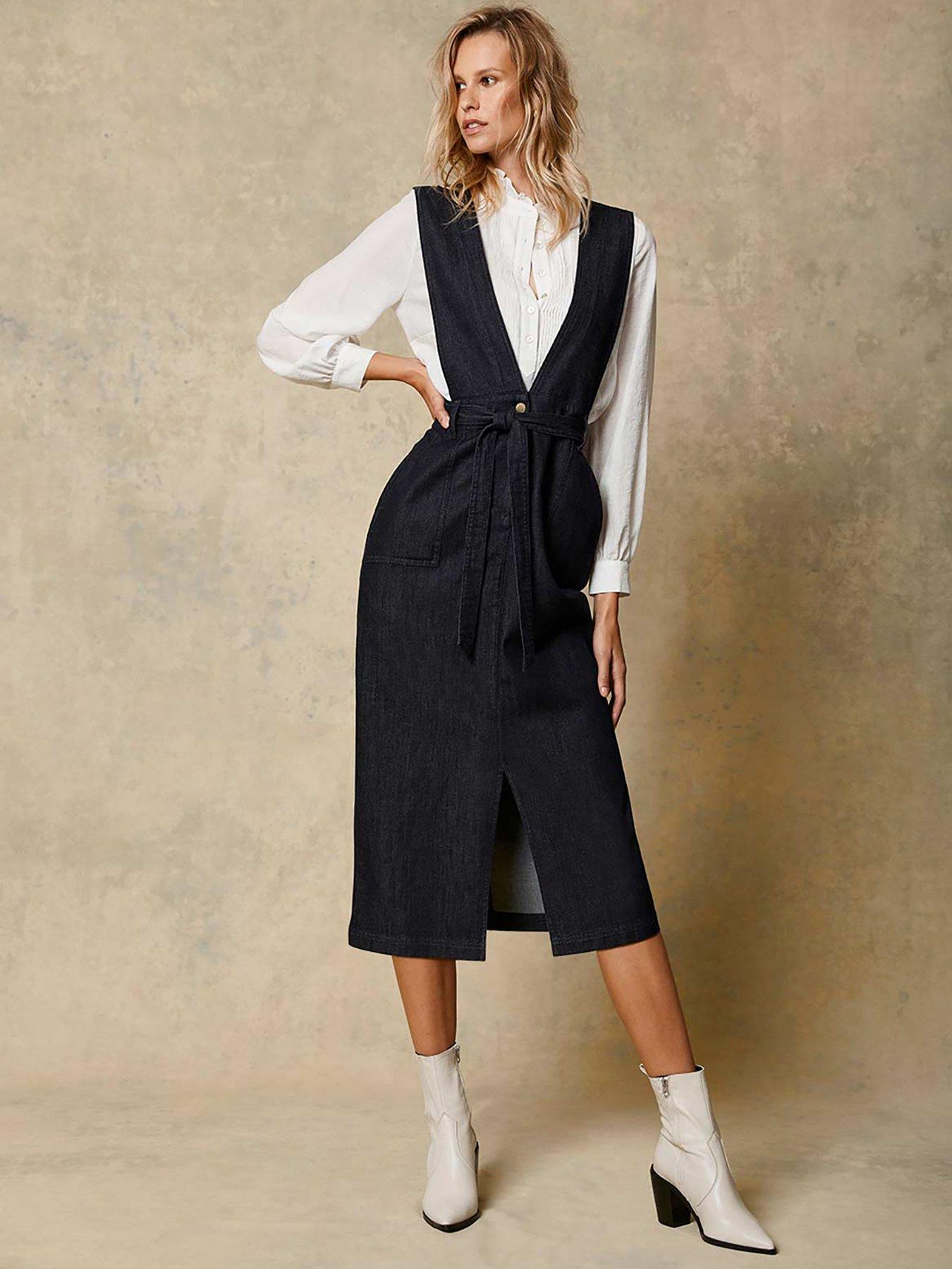 midi denim pinafore