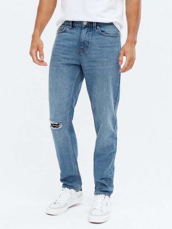 front image of new-look-ripped-knee-straight-fit-jeans-blue