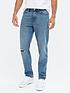  image of new-look-ripped-knee-straight-fit-jeans-blue