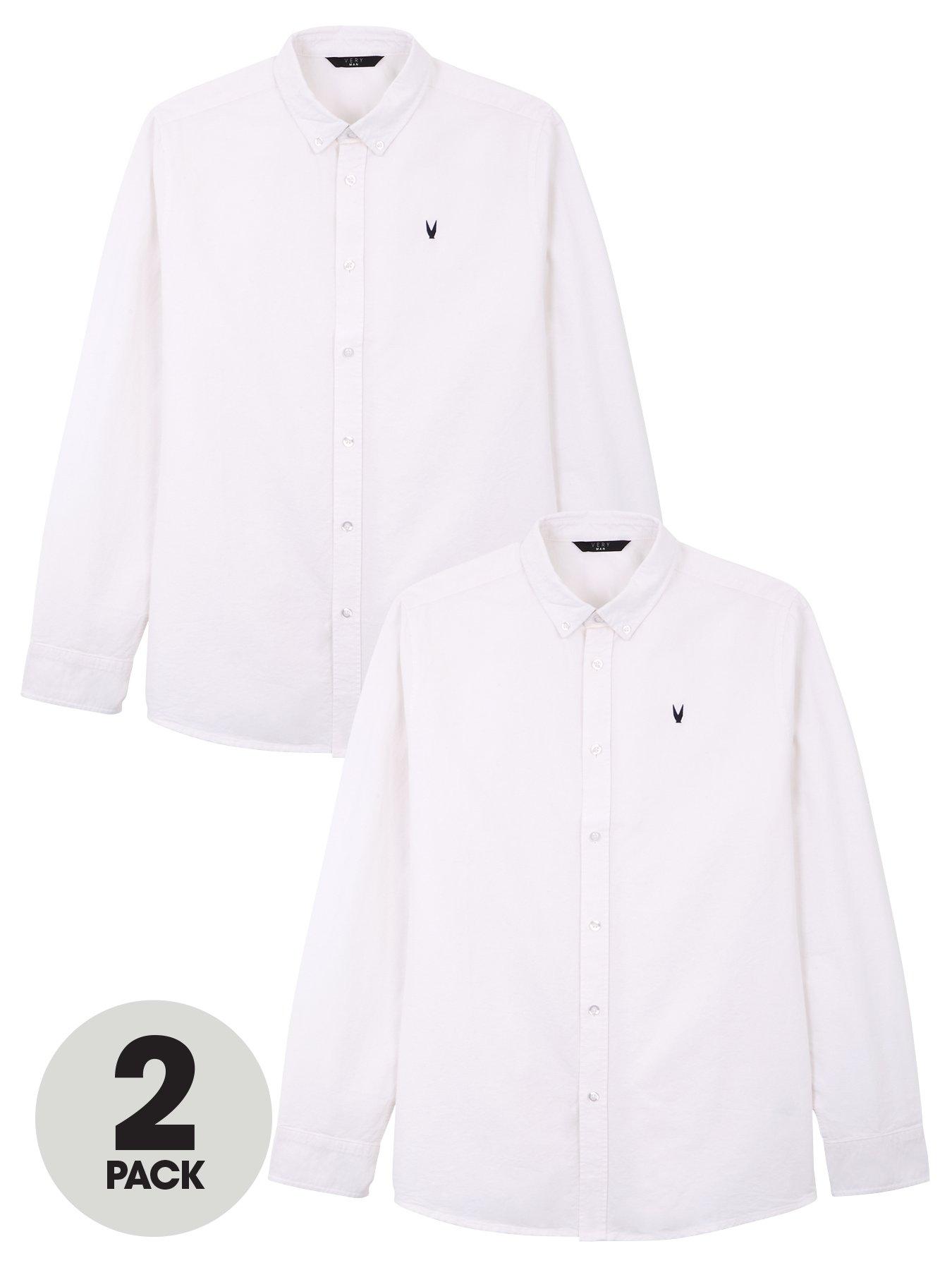  2 Pack Essential Long Sleeve Oxford Shirts - White