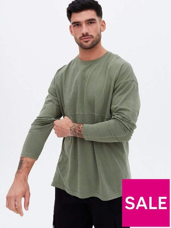front image of new-look-36-long-sleeve-washed-seam-t-shirt-green