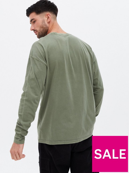 stillFront image of new-look-36-long-sleeve-washed-seam-t-shirt-green