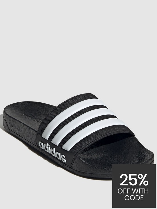 front image of adidas-sportswear-mens-adilette-shower-sliders-blackwhite
