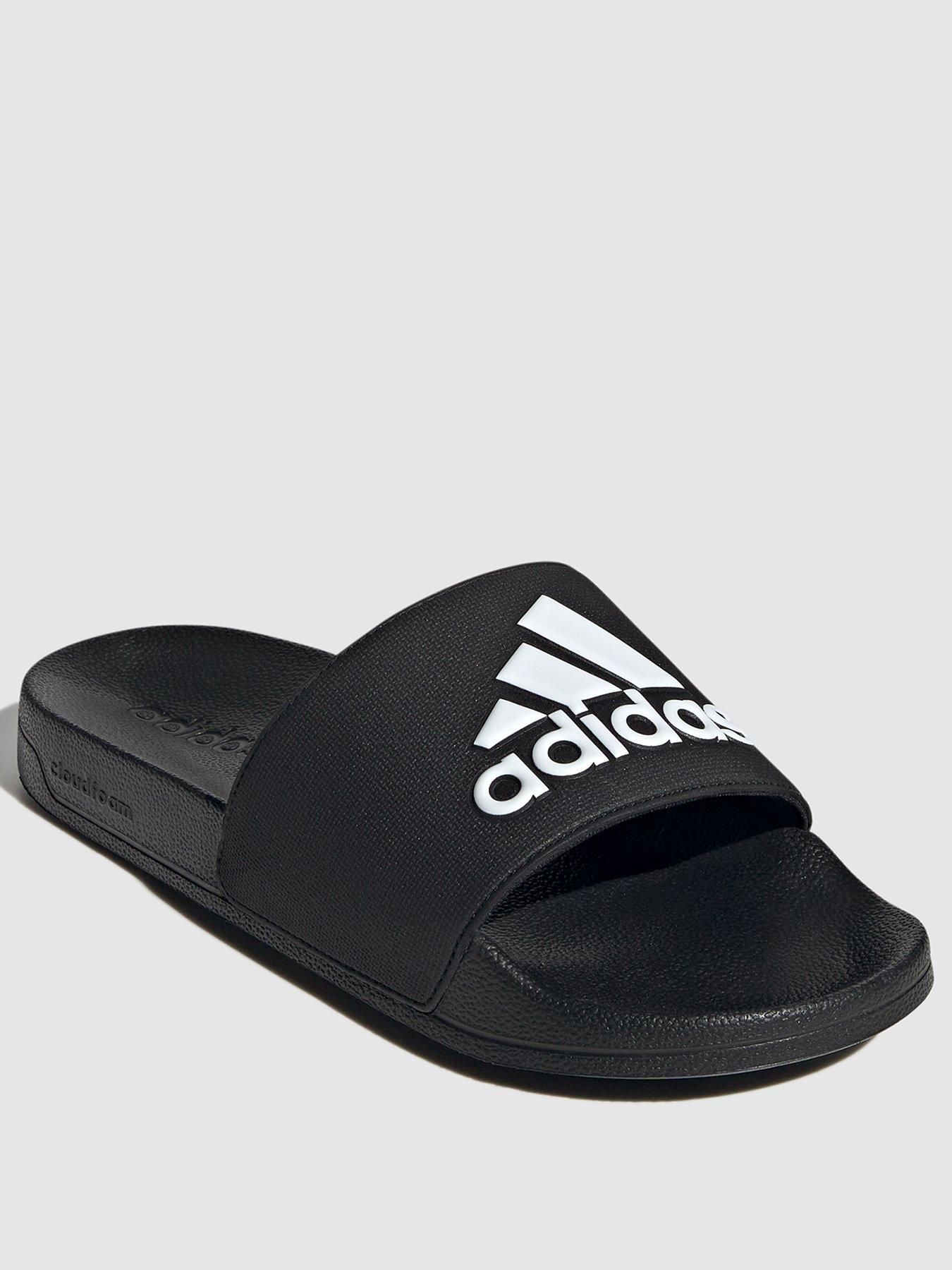 Mens Adilette Shower Sliders Black White