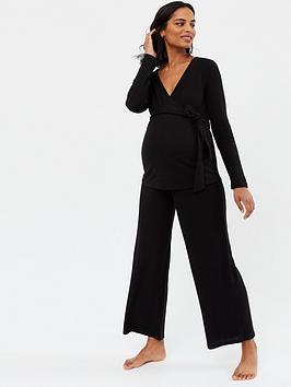 new-look-maternity-black-ribbed-wrap-pyjama-top