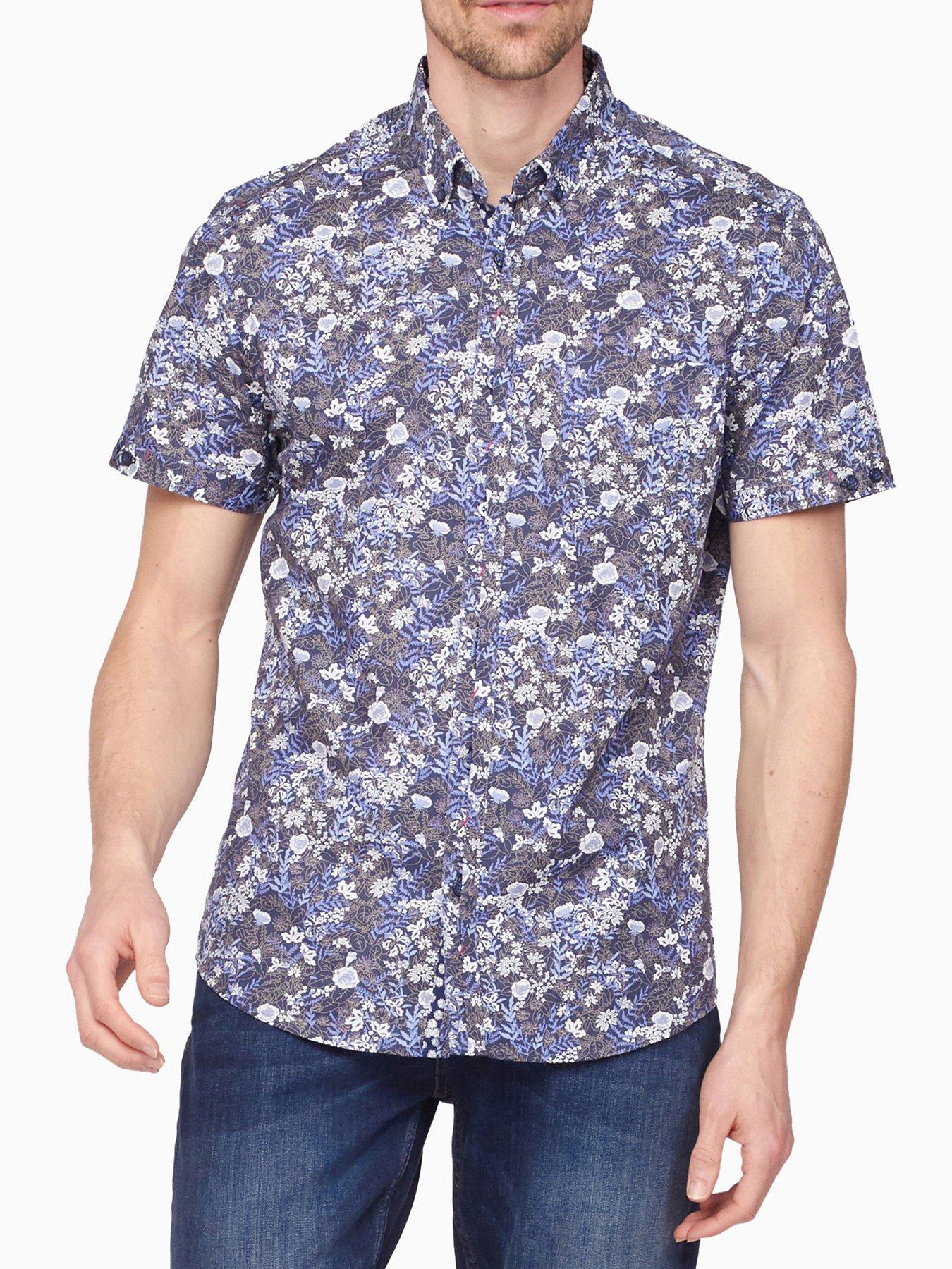 Men Short Sleeve Floral Print Shirt - Purple