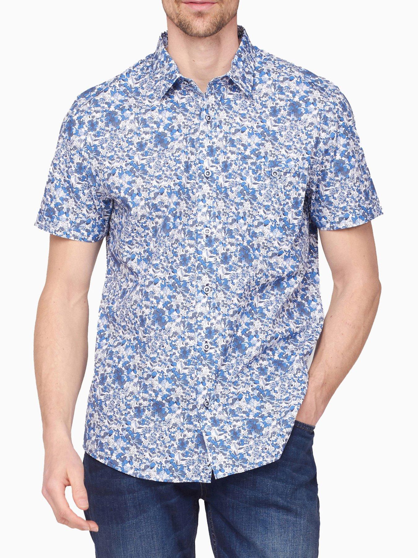 Men Short Sleeve Floral Print Shirt - Blue