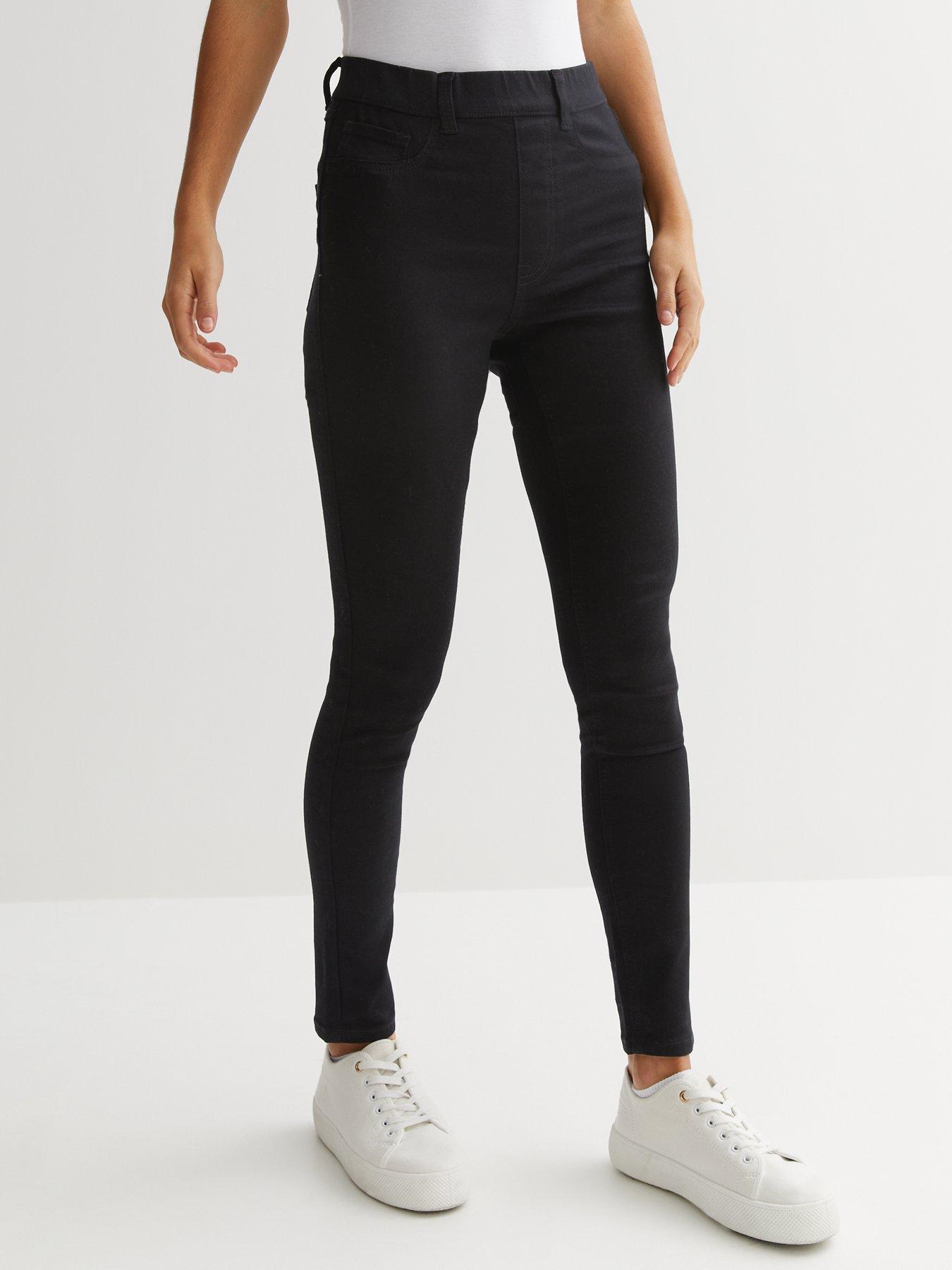 New Look Curves Black Coated Leather-Look Mid Rise Lift & Shape Emilee  Jeggings