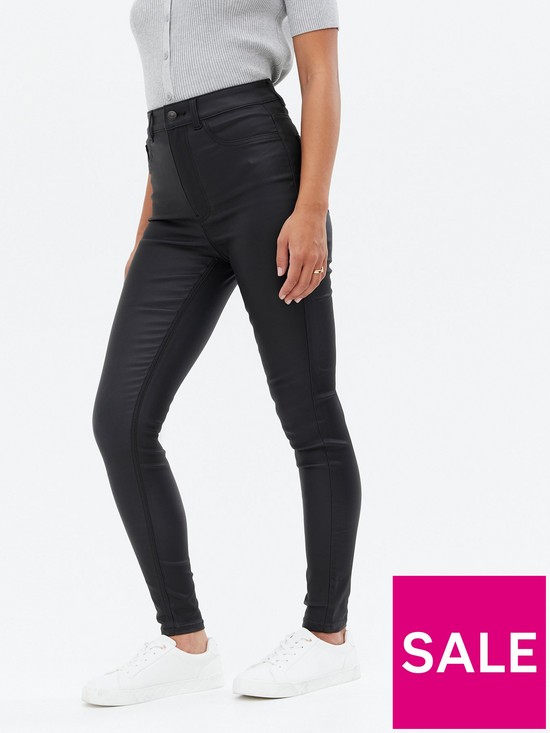front image of new-look-black-leather-look-hallie-super-skinny-jeans