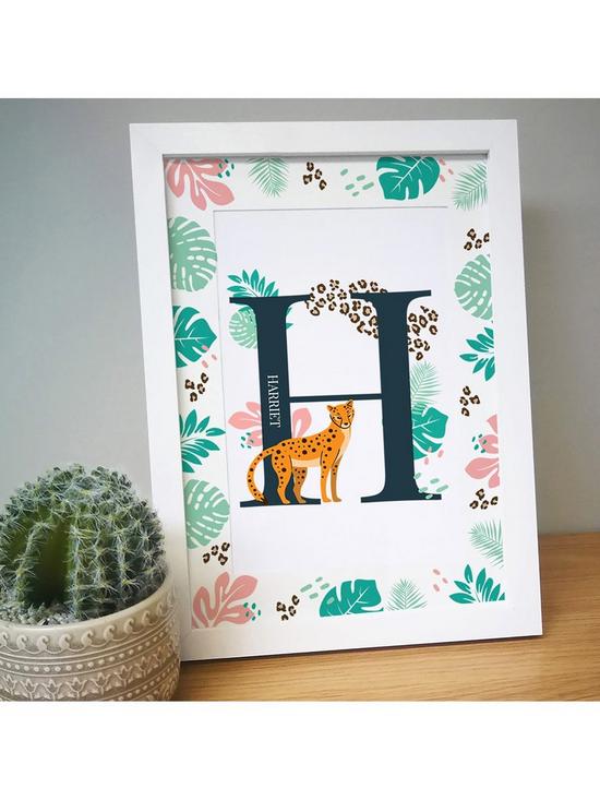 stillFront image of the-personalised-memento-company-leopard-initial-a4-framed-print